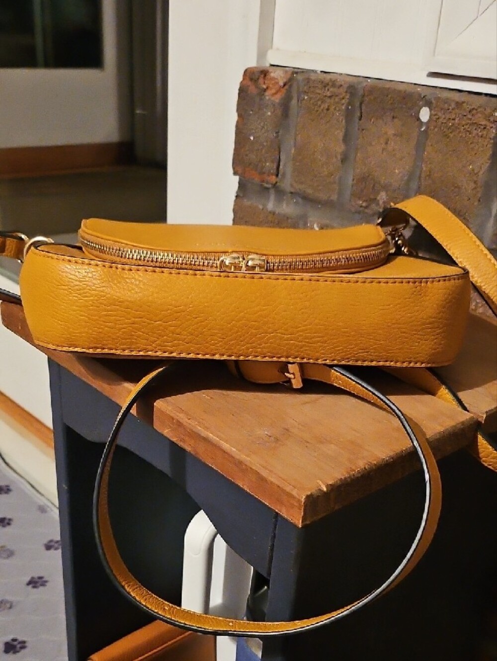 Poppy & Peonies Mustard Vegan Yellow Pebbled Leather Crossbody - Picture 4 of 9